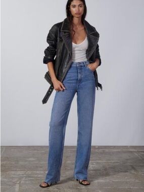 Zara High-Rise Straight Leg Blue Jeans